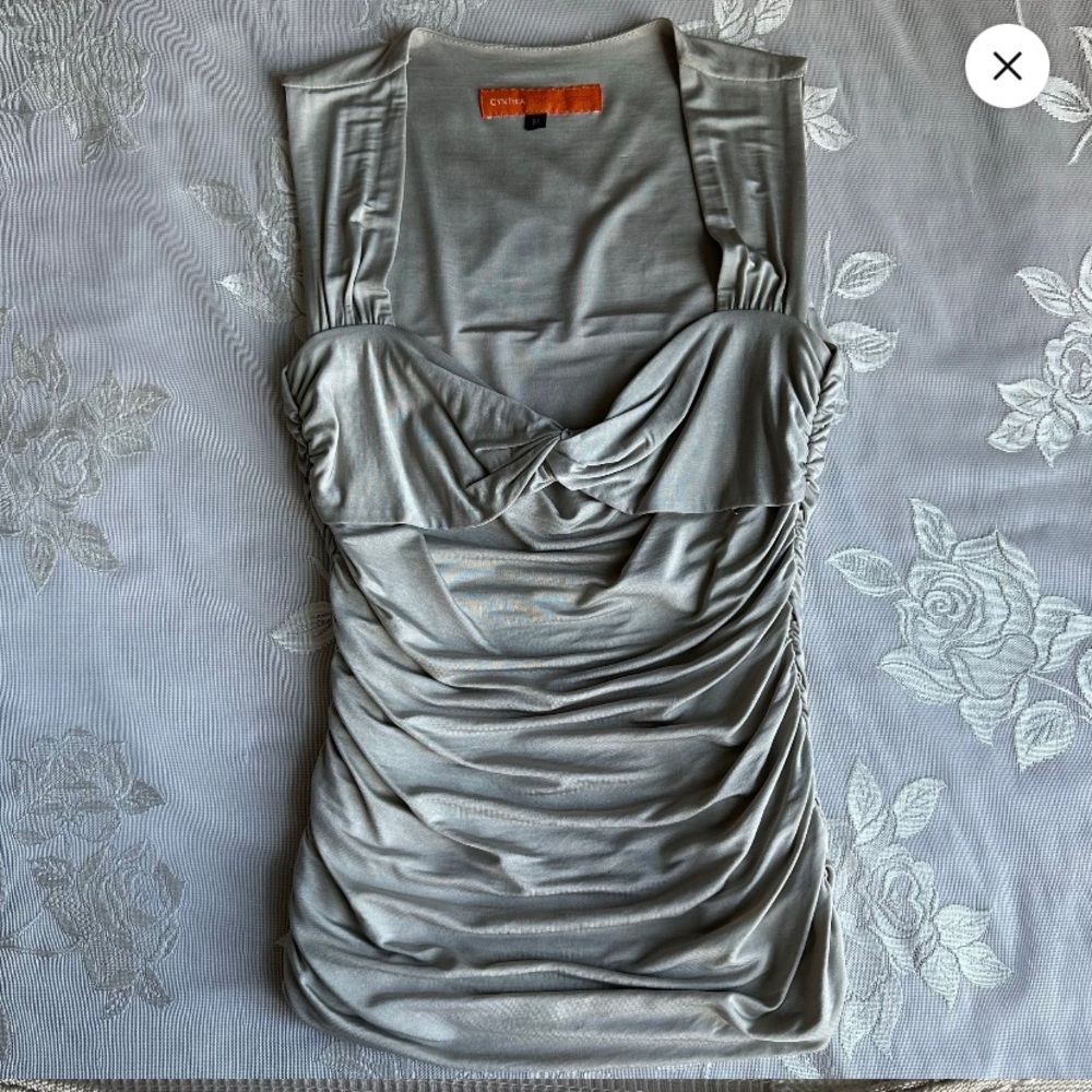 Cynthia Steffe Metallic Gray Ruched Double Layer Top Going Out Party Bar